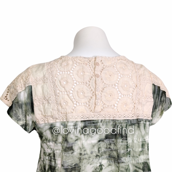 FREE PEOPLE Tie Dye Green Mixed Media Top EUC sz M - Picture 5 of 9